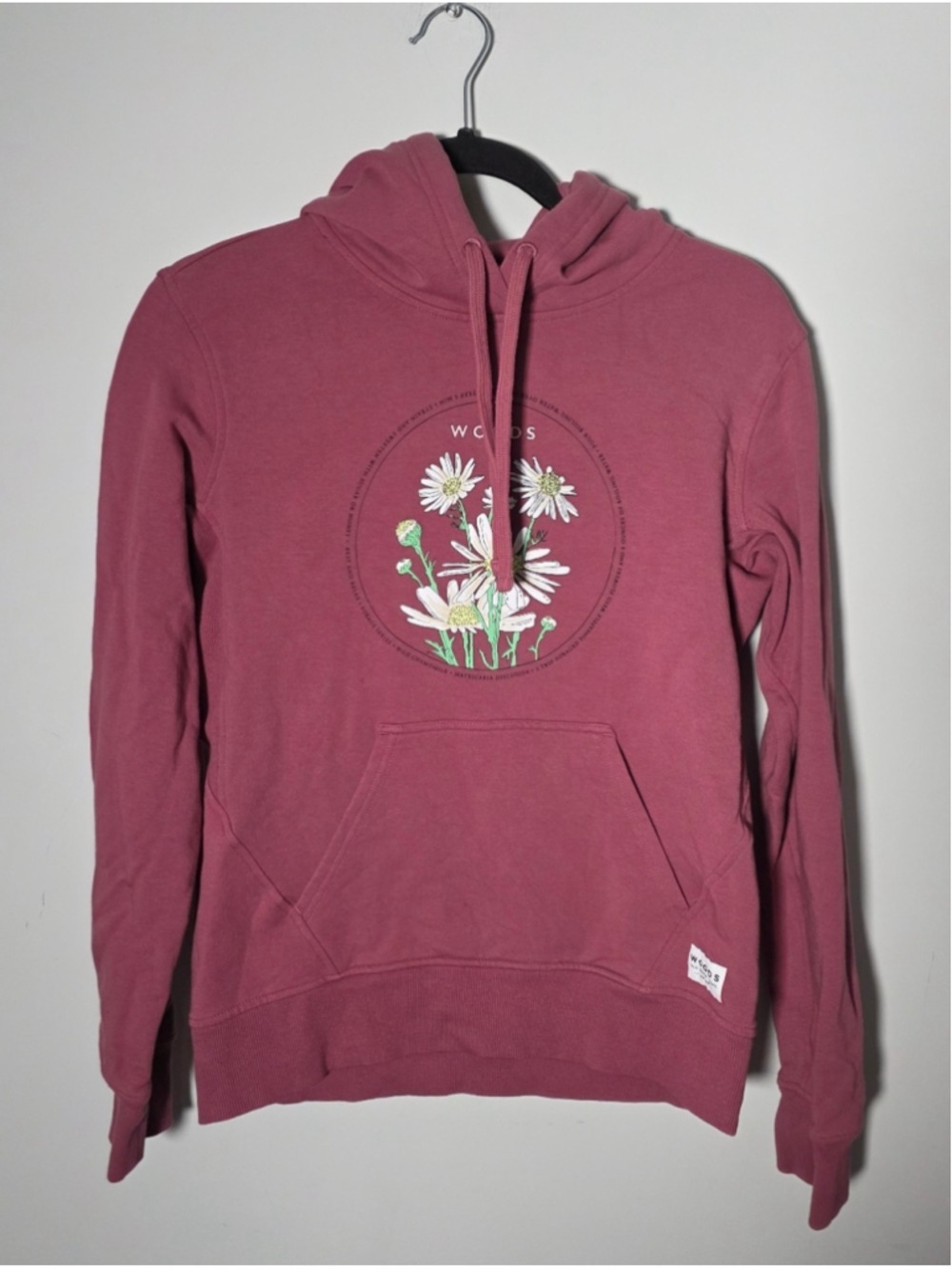 Woods Deco Rose Hoodie Size Small Floral Graphic Pullover Cotton Blend Pink